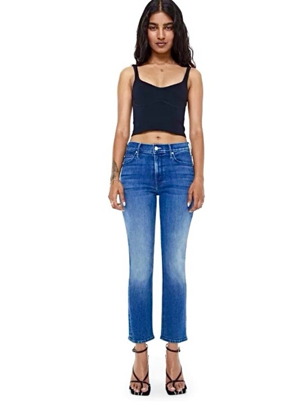 MOTHER Lil Mid Rise Dazzler Straight Jeans Size 26 Petite Nothing Between Us